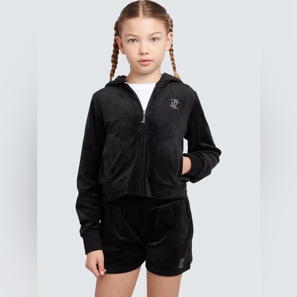 Gymboree Girls Black Velour Hoodie Bow Zip Up Sweatshirt 7 - Picture 6 of 6